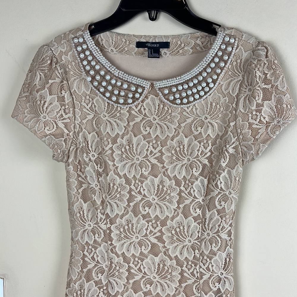 Forever 21 Lace Dress Pearl Peter Pan Collar Vintage Academia Romantic Cocquette - Picture 3 of 7